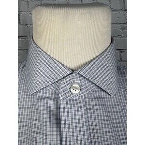 Charles Tyrwhitt Dress Shirt Mens 16 1/2-35 Slim Fit Blue,White Plaid Non-Iron
